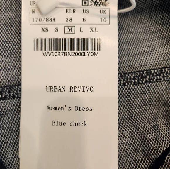 NWT Urban Revivo Blue/White Check Mini Dress Size 6 Adjustable Straps Side Zip - Picture 9 of 14